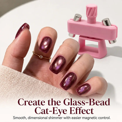 Dimensional cat-eye manicure created with magnetic shaping
