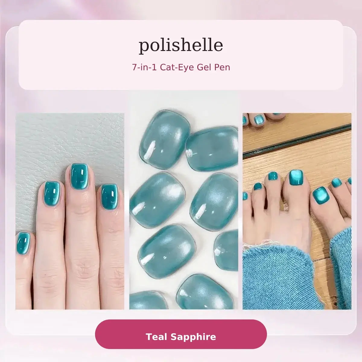 Teal Sapphire cat-eye gel shade in the Polishelle Starter Kit