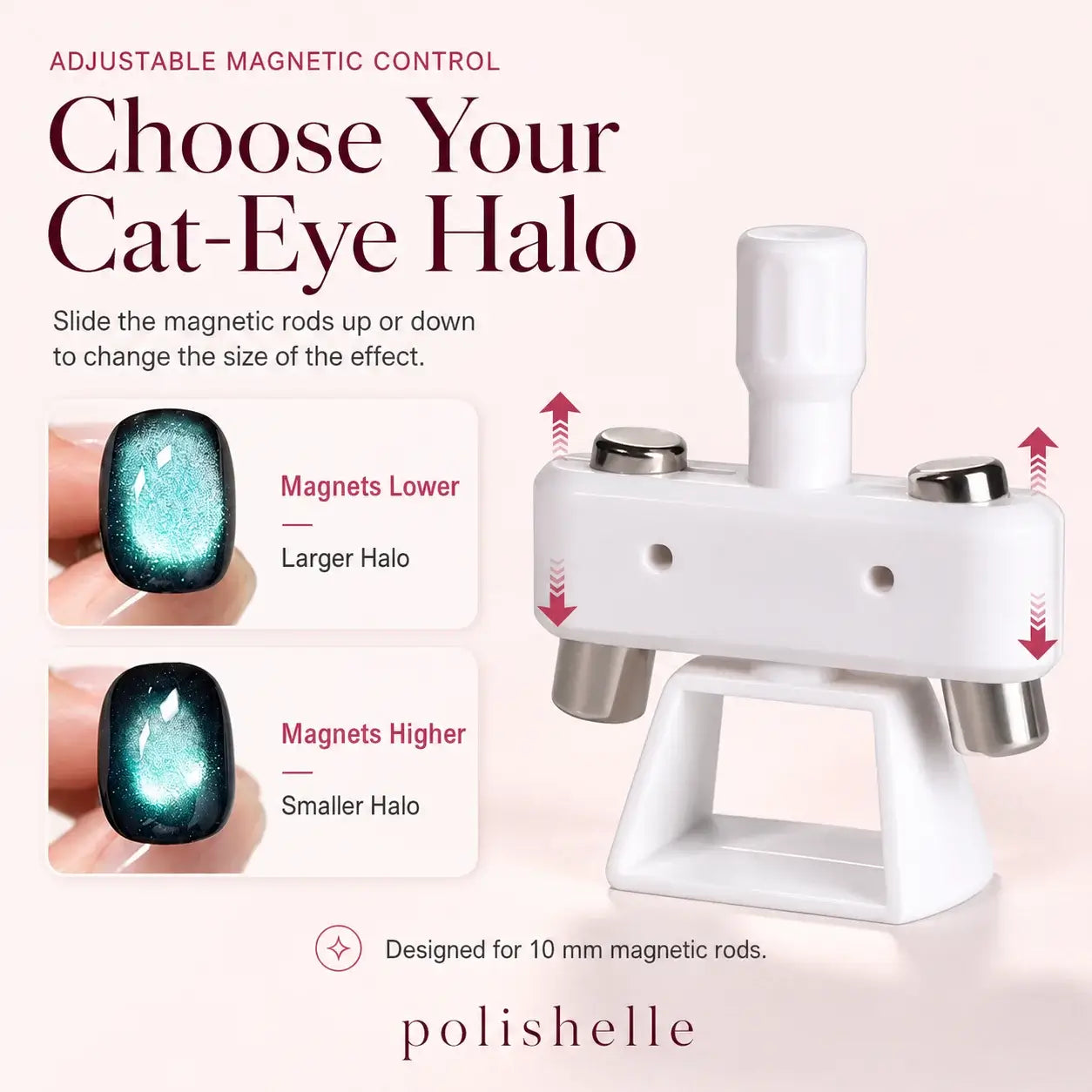 Adjustable magnet height for larger and smaller cat-eye halos